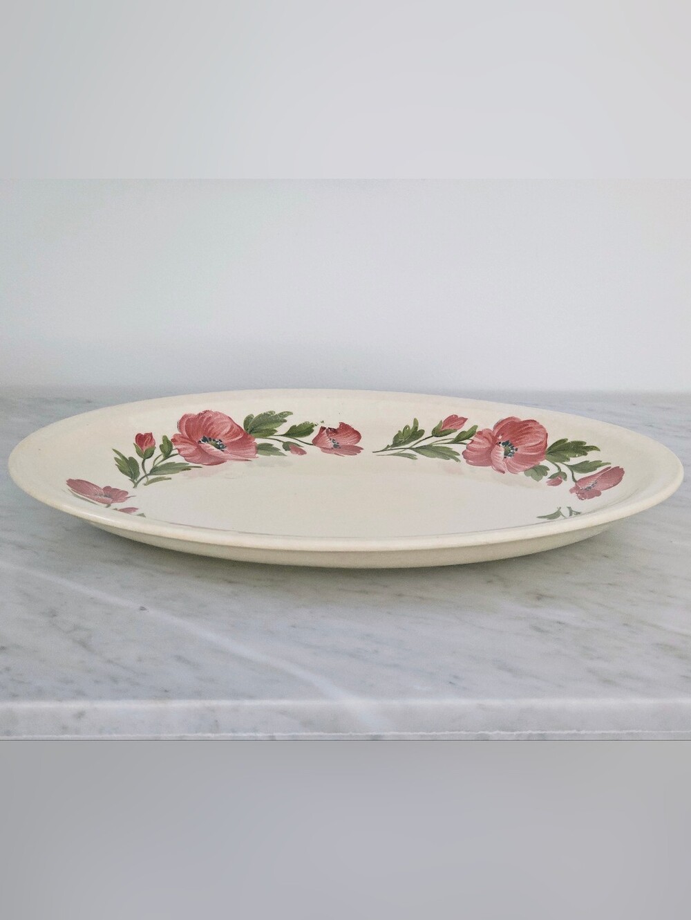 Shenandoah Ware Poppy Floral Oval Serving Platter Vintage USA Red Green Cream - Picture 4 of 9